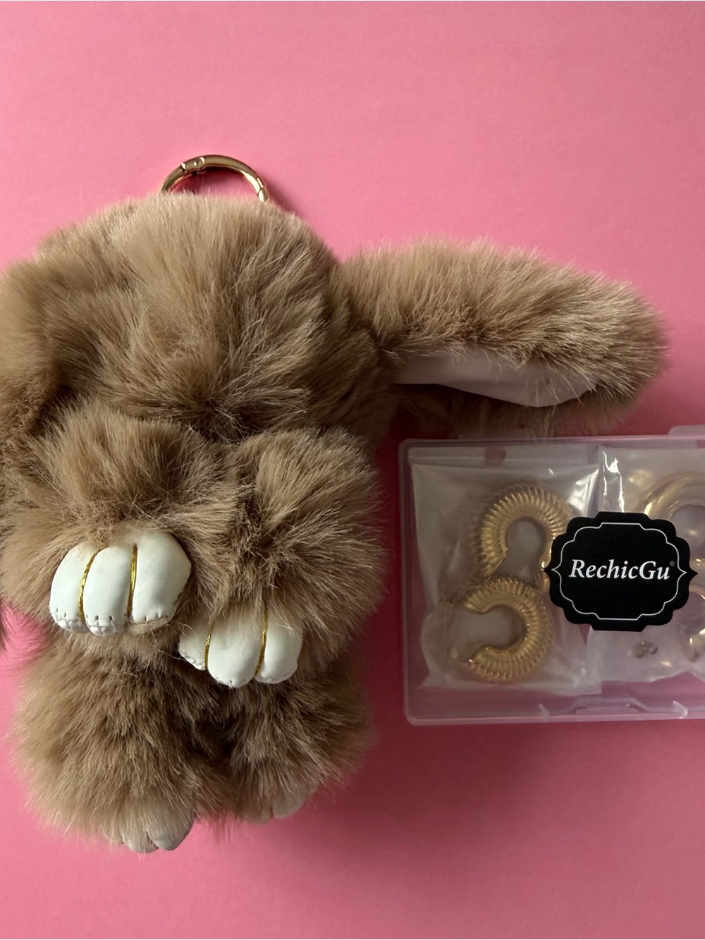 Brown Bunny Fur Keychain Bag Charm